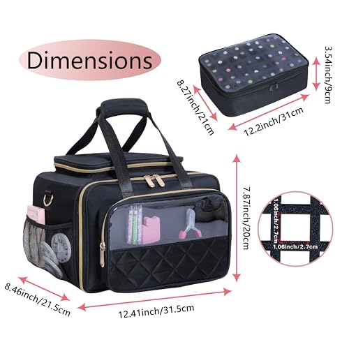 Nail Polish Organizer Holds 80 Bottles, with Two Removable Case, Portable Travel Nail Kit Storage Bag for Manicurist, Nail Art Enthusiasts,Black