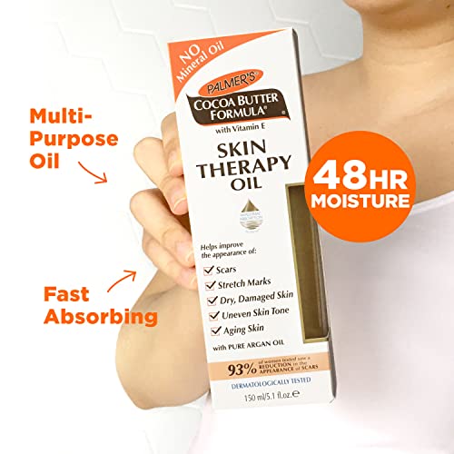 Palmer's Cocoa Butter Formula Skin Therapy Moisturizing Body Oil with Vitamin E & Pure Argan Oil, Deep Body Moisturizer for Dry, Damaged Skin, Scars or Stretch Marks, 5.1 Fl Oz (Pack of 3), YELLOW