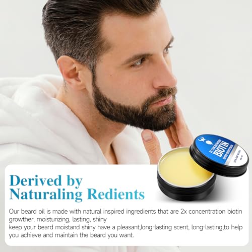 Beard Balm£¬2X Concentration Biotin Beard Balm for Men (2 oz) - Natural Mens Beard Oil with Castor Oil£¬Argan Oil, Jojoba Oil and Vitamin,Thickening for Beard£¬Beard Growth Softener