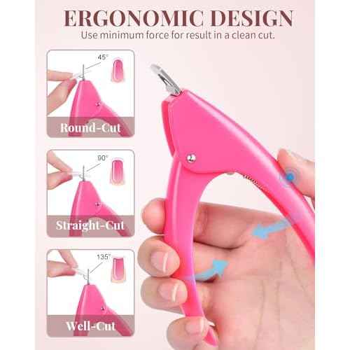 MORGLES Clear Acrylic Nail Tips, 500 Pcs French Nail Tips Square Half Cover with Glue, Clipper, Files and Cuticle Fork for Salons and Home DIY