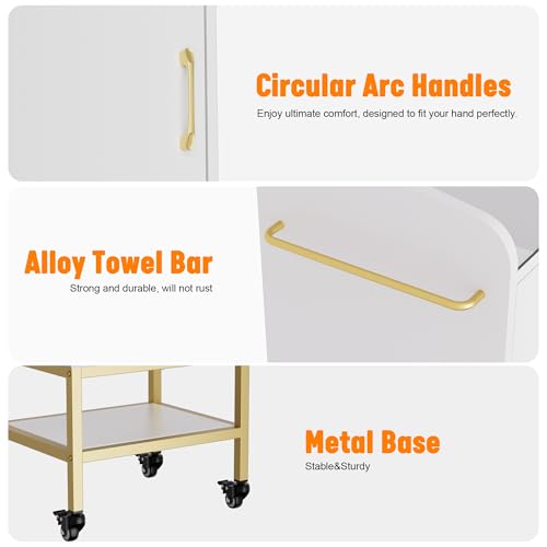 TOVRON Glass Top Salon Trolley Cart with Storage & Lockable Wheels