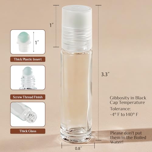 Essential Oil Roller Bottles, 48 Pack Hoa Kinh 10ml Empty Glass Clear Roller Bottles with Balls - Refillable Perfume Containers for Travel & DIY