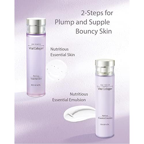 ISA KNOX AGE FOCUS VITAL COLLAGEN SKINCARE GIFT SET (370ml / 12.51 Fl Oz) - Korean Luxury Premium High-end Skin Toner, Emulsion Lotion, Cream by LG BEAUTY. Hydrolyzed Collagen,