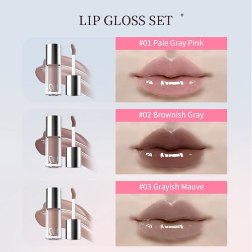 3-Piece Cool Tone Nude Lip Gloss Set with Mirror Finish