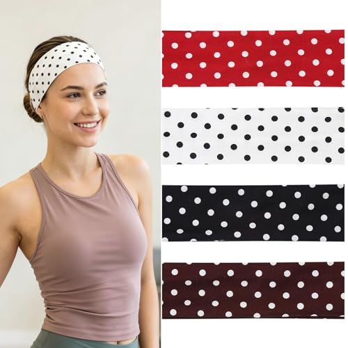 Polka Dot Elastic Headbands for Women, 4-Pack Non-Slip