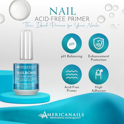 Americanails Nail Prep Duo, NailDry Dehydrator & NailBond Acid-Free Primer - Flawless, Long Wear, Long-Lasting Manicure, Gentle Adhesion, Skin-Friendly, Salon-Worthy, Effortless Application, 0.5oz