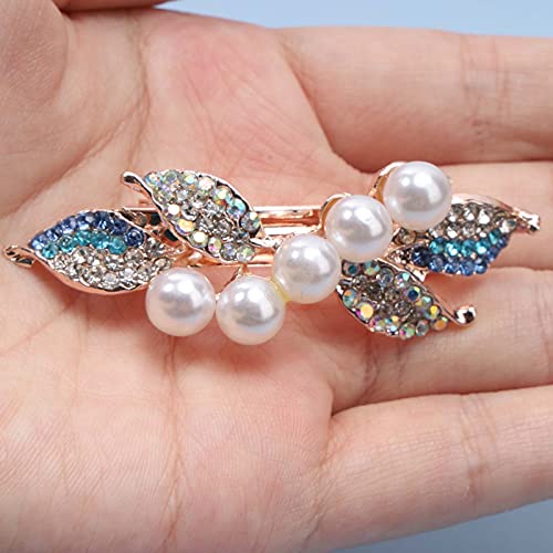 Yheakne Bridal Pearl Rhinestone Hair Clip Barrette Shining Headwear Crystal Hair Barrette Clip Wedding Headpieces Hair Accessories for Women and Girls (Rose Gold)