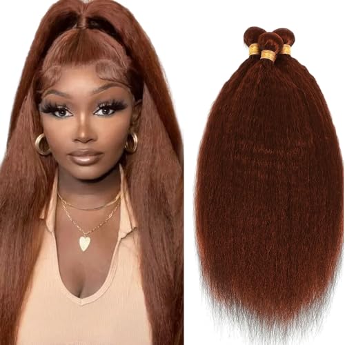 Color #33 Reddish Brown Kinky Straight Hair Bundles 26 28 30 Inch