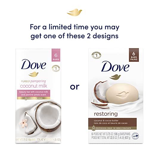 Dove Beauty Bar For Softer Skin Coconut Milk More Moisturizing Than Bar Soap, 3.75 Ounce - 6 Count & Beauty Bar Skin Cleanser for Gentle Soft Skin Care Shea Butter More Moisturizing Than Bar Soap