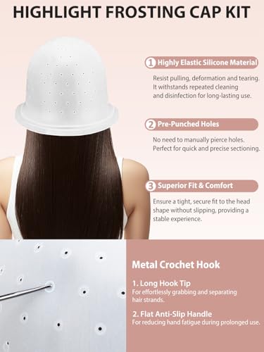 YOOVR Hair Highlighting Kit with Pre-Punched Silicone Caps & Metal Hooks