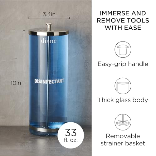 Diane Glass Disinfectant Jar for Sterilizing Hair Salon Shears, Combs, Barber Cleaning Supplies, Clippers, and Nail Tools ? Large - 10¡± Tall x 3.4¡± Wide ? 33 Fl Oz Capacity