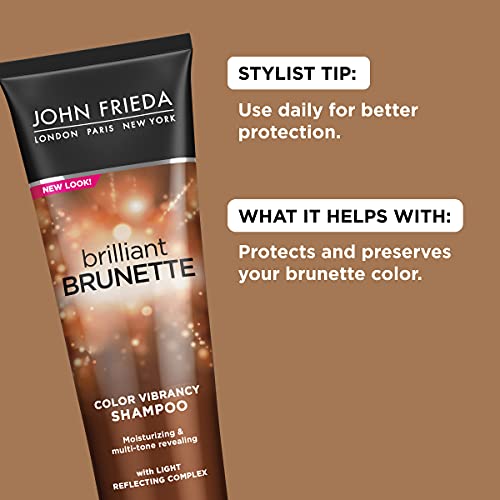 John Frieda Brilliant Brunette, Color Boosting Shampoo, Enhances and Protects Multi-Dimensional Tones, With Sweet Almond Oil to Rehydrate and Replenish Dry Hair, 8.45 Oz
