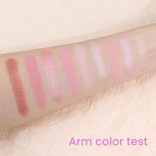 AMY'S DIARY Pink Shimmer Eye Shadow Makeup Palette 9 Colors, Highly Pigmented Matte Glitter Shimmer Pearl Waterproof Party Sparkling Eyeshadow Palette (02#)