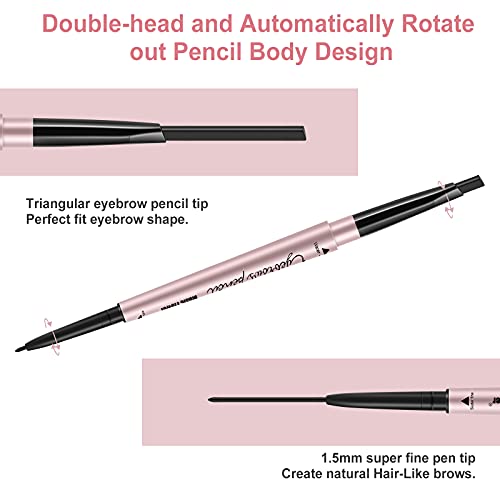 Eyebrow Pencil, Brow Pen Dual-ends Thick & Fine Tip Retractable Waterproof Long-lasting Natural Eye Brows Makeup with Eyebrow Trimmer (Light Brown)