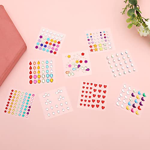 Festival Face Gems Stickers - 9 Sheets Self-Adhesive Rhinestones
