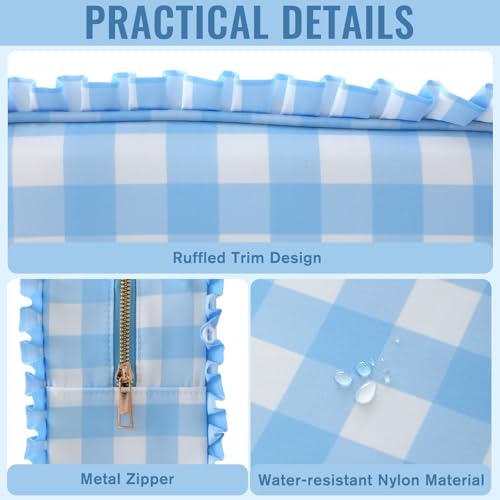 Gingham Ruffle Makeup Bag Large Travel Cosmetic Organizer