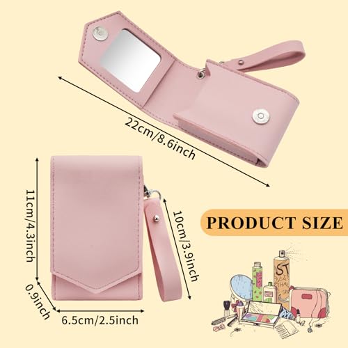 Makeup Case, Leather Lipstick Pouch with Mirror, Wristlet Holder with Removable Keychain, Holds 3 Lipsticks, Magnetic Closure (Yellow)