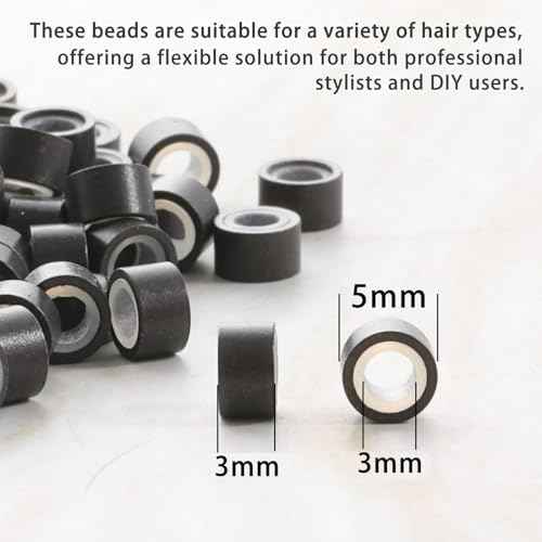 1500Pcs Silicone Beads for Hair Extensions, 5mm Silicone Lined Beads Microlink Rings Hair Extensions Tool (Black, 5mm)