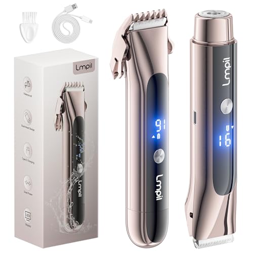 Bikini Trimmer for Women, 2-in-1 Electric Razor with Dual Heads, Ceramic Blade, Waterproof & Rechargeable, Painless Pubic Hair Shaver for Bikini, Underarm, Legs, Face | Gift for Her - ChampagneGold