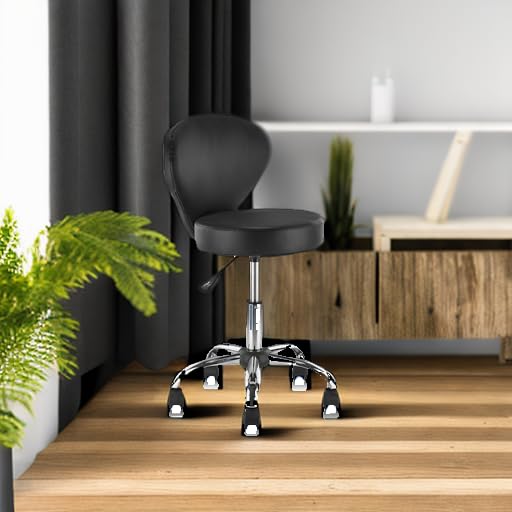 KLASIKA Leather Salon Stool with Back Support Adjustable Height