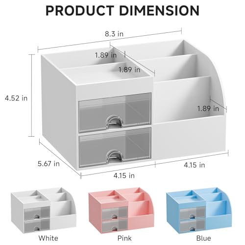 Makeup Organizer with 2 Drawers & 5 Compartments - White