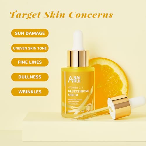 ANAI RUI Vitamin C Glutathione Serum with Hyaluronic Acid, and Niacinamide, for Dark Spots,Wrinkles, Improves Skin Tone, Hydrating & Glowing 1.05fl.oz