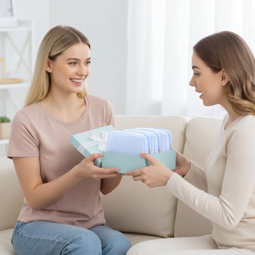 Sanwuta Seersucker Makeup Bag 6-Pack, Light Blue Striped