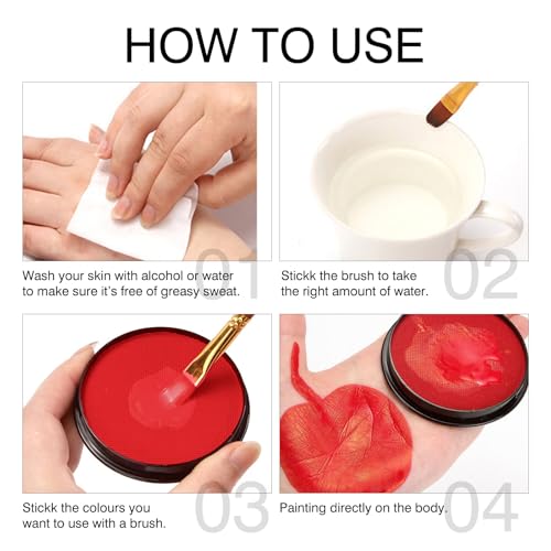 White Black Red Foundation Face Body Paint, Halloween Makeup Face Painting Kit with Painting Brushes and Makeup Sponge for Women&Men Goth Clown Vampire Joker SFX Cosplay Party-30g