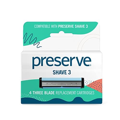 Preserve Shave 3 Razor Blade Refills, Titanium-Coated 3 Blade Cartridges with Vitamin E & Aloe ? Eco Friendly, Cruelty Free, Unisex Shaving for Face & Body ? 4 Pack