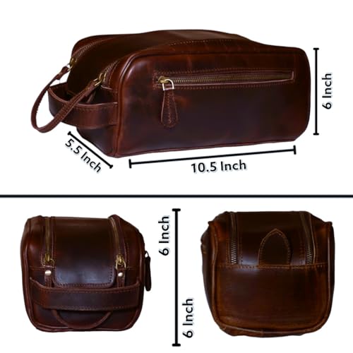 Leather Toiletry Bag for Men With Waterproof Lining, Grooming Travel Kit, Mens Toiletry Bag, Mens Leather Shaving Bag, Handcrafted Vintage Shaving Kit (Combo of 4 Items)