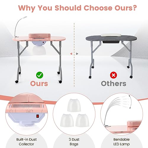 Giantex Portable Manicure Table with Electric Dust Collector & LED Lamp