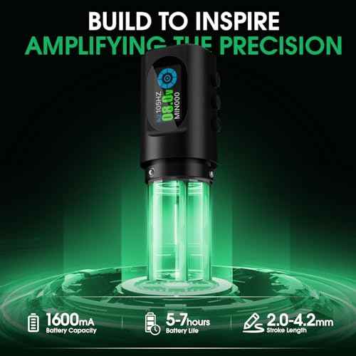 INKin Tattoo Gun Kit, Inkflexo Wireless Tattoo Machine with 6 Adjustable Strokes 2.0mm - 4.2mm Rotary Tattoo Pen Kit with 2Pcs Batteries 1600mAh Power Supply OLED Display for Beginners and Artists