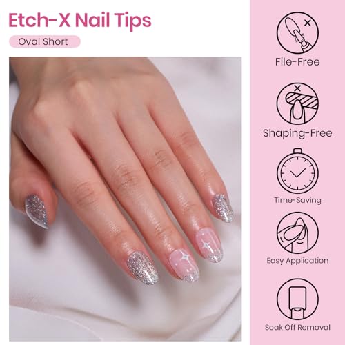Beetles Oval Short Gel Nail Tips A- 384pcs, 12 Sizes, Pre-Etched, No Shaping Needed
