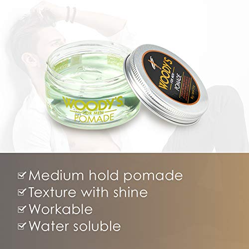 Woody's Pomade for Men Strong Hold - High Shine, Water-Based Mens Hair Styling Cream for Slicked Back & Classic Looks Hairstyles, 3.4 oz, 2 Pack