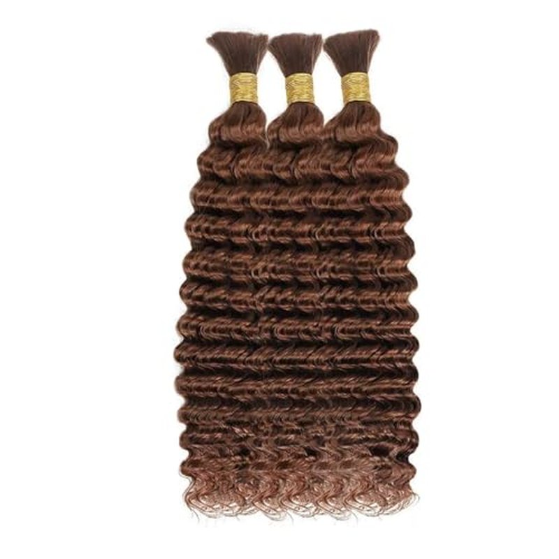 30 Inch Brown Curly Human Hair Bundles for Boho Braids - 150g