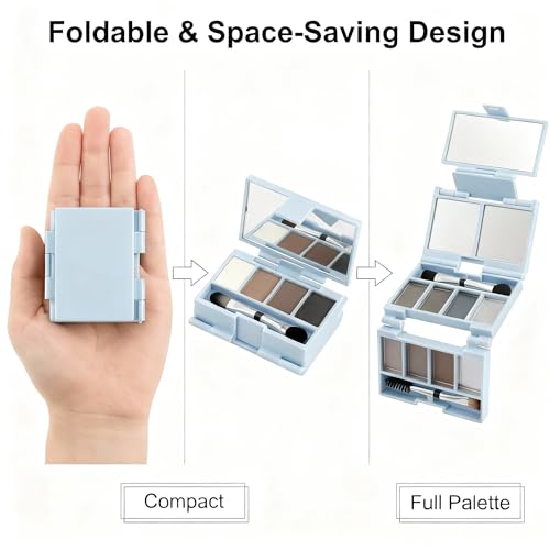 Mini Travel Makeup Palette - 2 Pack Foldable with Mirror & Metal Pans