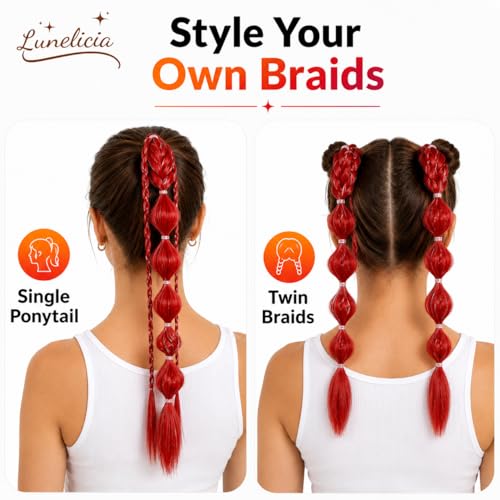 Lunelicia 16-Inch Red Ponytail Hair Extensions - 2 Packs for Braids