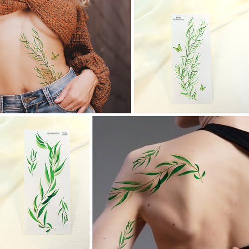6 Sheet Watercolor Leaf Temporary Tattoos for Women