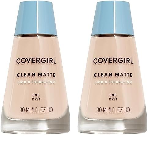 COVERGIRL, Clean Matte Liquid Foundation, Ivory 505, 1 oz, 1 Count (packaging may vary) (Pack of 2)