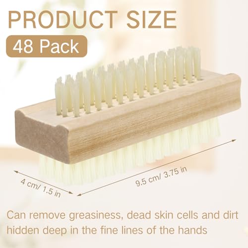 Patelai 48 Pack Wooden Nail Brush Bulk Two-sided Hand Fingernail Brush Non-slip Wood Heavy Duty Stiff Nail Scrubber for Nails and Toes Cleaning, Hand Scrub Brushes for Travel