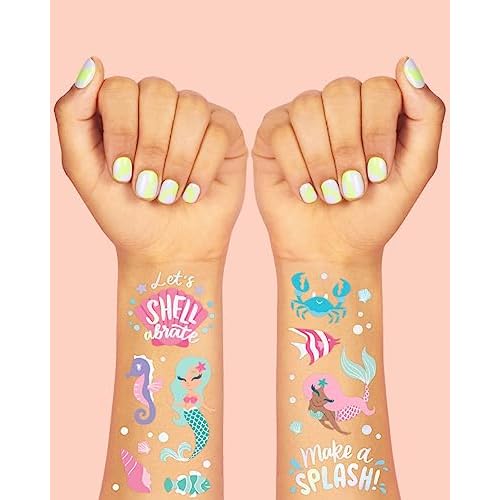 xo, Fetti Under The Sea Mermaid Temporary Tattoos - 56 Iridescent Foil Styles | Kids Birthday Party Supplies, Sea Creatures Favors, Ocean Animal, Underwater Arts and Crafts, Boys + Girls Activity