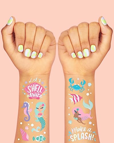 Mermaid Temporary Tattoos - 56 Iridescent Foil Designs for Kids