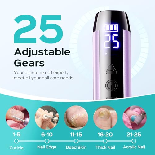 Cordless Nail Drill with LED Screen & 25 Speeds - Manicure & Pedicure Kit