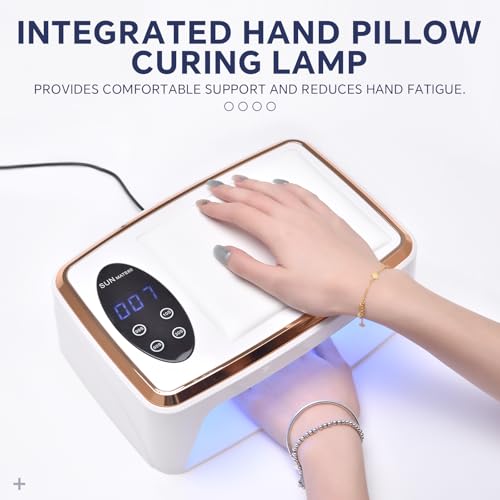 KADS 380W UV LED Nail Lamp with Built-in Hand Cushion & Free Pink Gloves ? Professional Gel Nail Dryer for Fast Curing, Salon-Quality Manicure & Pedicure at Home