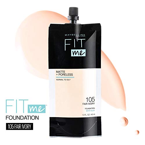 Maybelline New York Fit Me Matte + Poreless Liquid Foundation, Pouch Format, 105 Fair Ivory, 1.3 Ounce