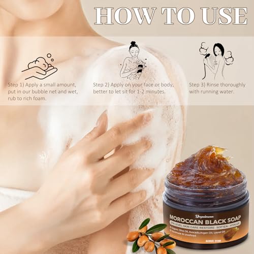 2 PCS Moroccan Black Soap with Argan and Rose, SPA Level Beldi