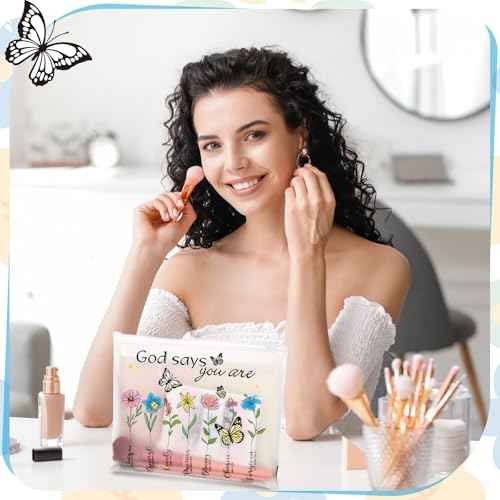 Wesiti 50 Pcs Rainbow Cosmetic Bag Inspirational Gift Motivational Quotes Christian Makeup Bag Bulk Waterproof Zipper Pouch for Women Girl Teacher Christmas Gift(God Says You Are)