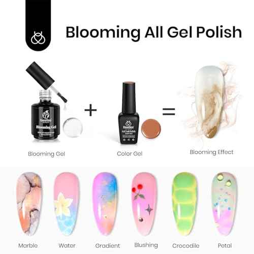 Beetles Blooming Gel & Base Top Coat Set, 3PCS 15ML Shine Finish Long Lasting No Wipe Top Coat Gel Nail Polish Base Spreading Marble Effect Soak off UV LED Nail Art Gifts for Women