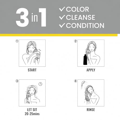 KINGMING Black Hair Dye Shampoo 3-in-1 for Gray Coverage 500ml
