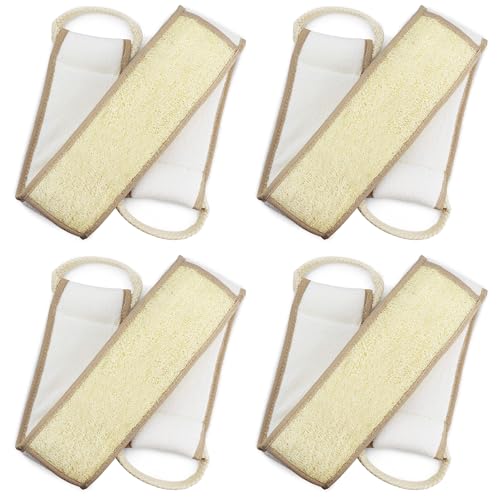 Natural Loofah Exfoliating Body Scrubber, Loofah Bath Sponge, Luffa for Women and Men, 100% Biodegradable Compostable, Dye Free, Zero Waste Eco Friendly Sustainable (Back Scrubber Pack 4)